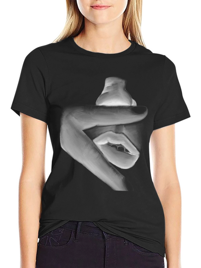 Abstract Hand and Mouth Graphic Print Black T-Shirt