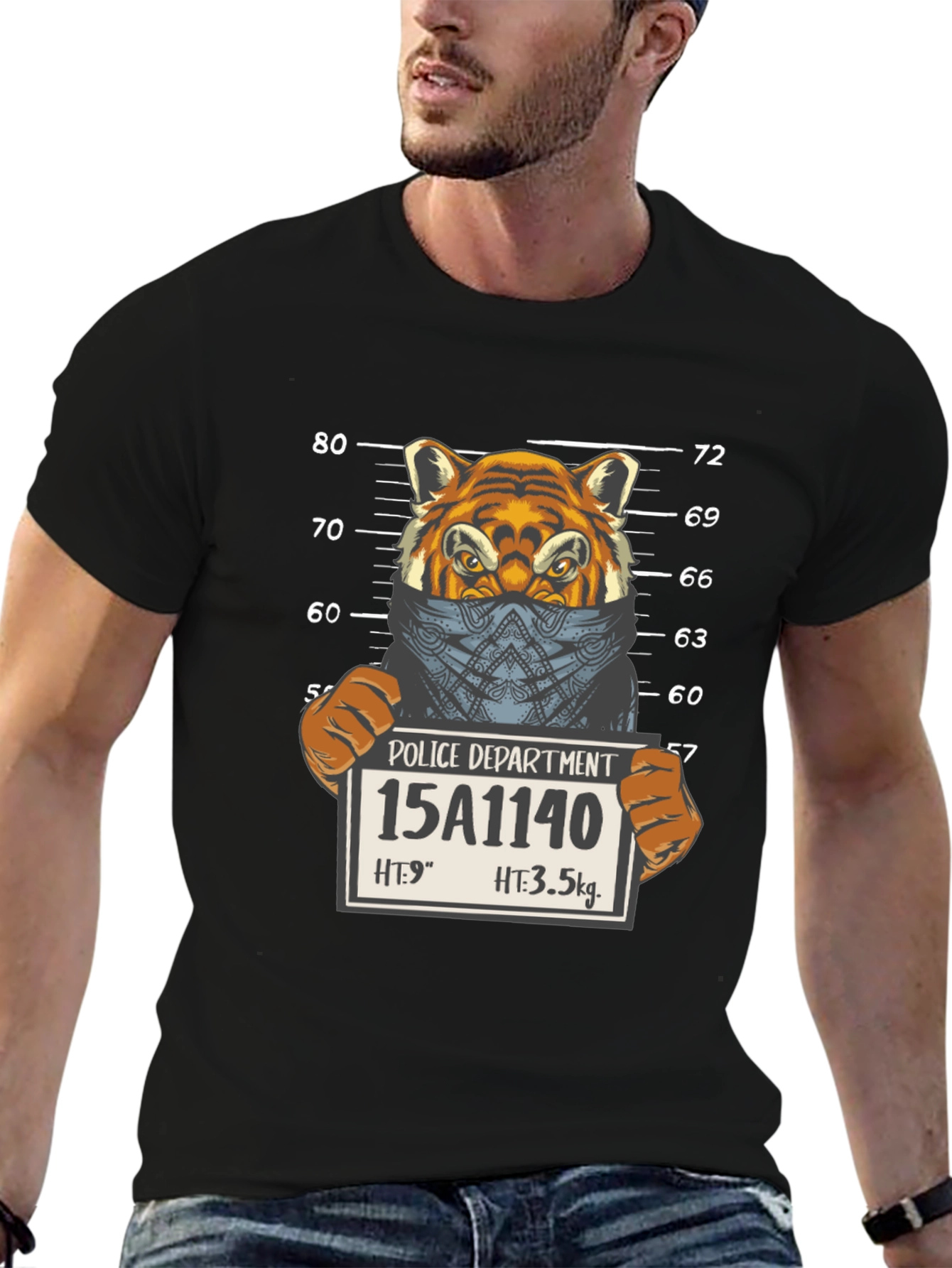 Tiger Mugshot Graphic Tee - Unisex Black T-Shirt