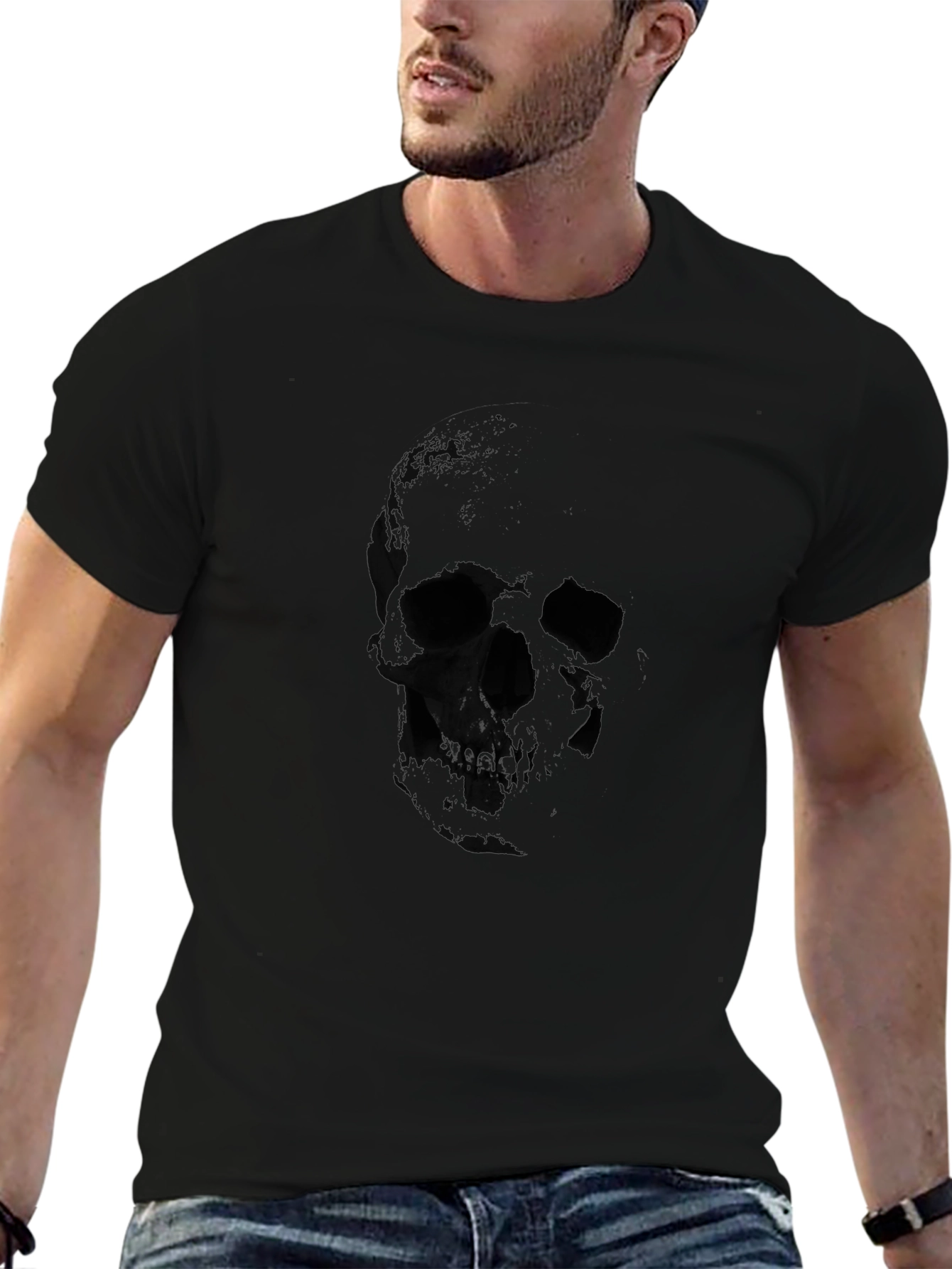 Mens Black Skull Graphic T-Shirt