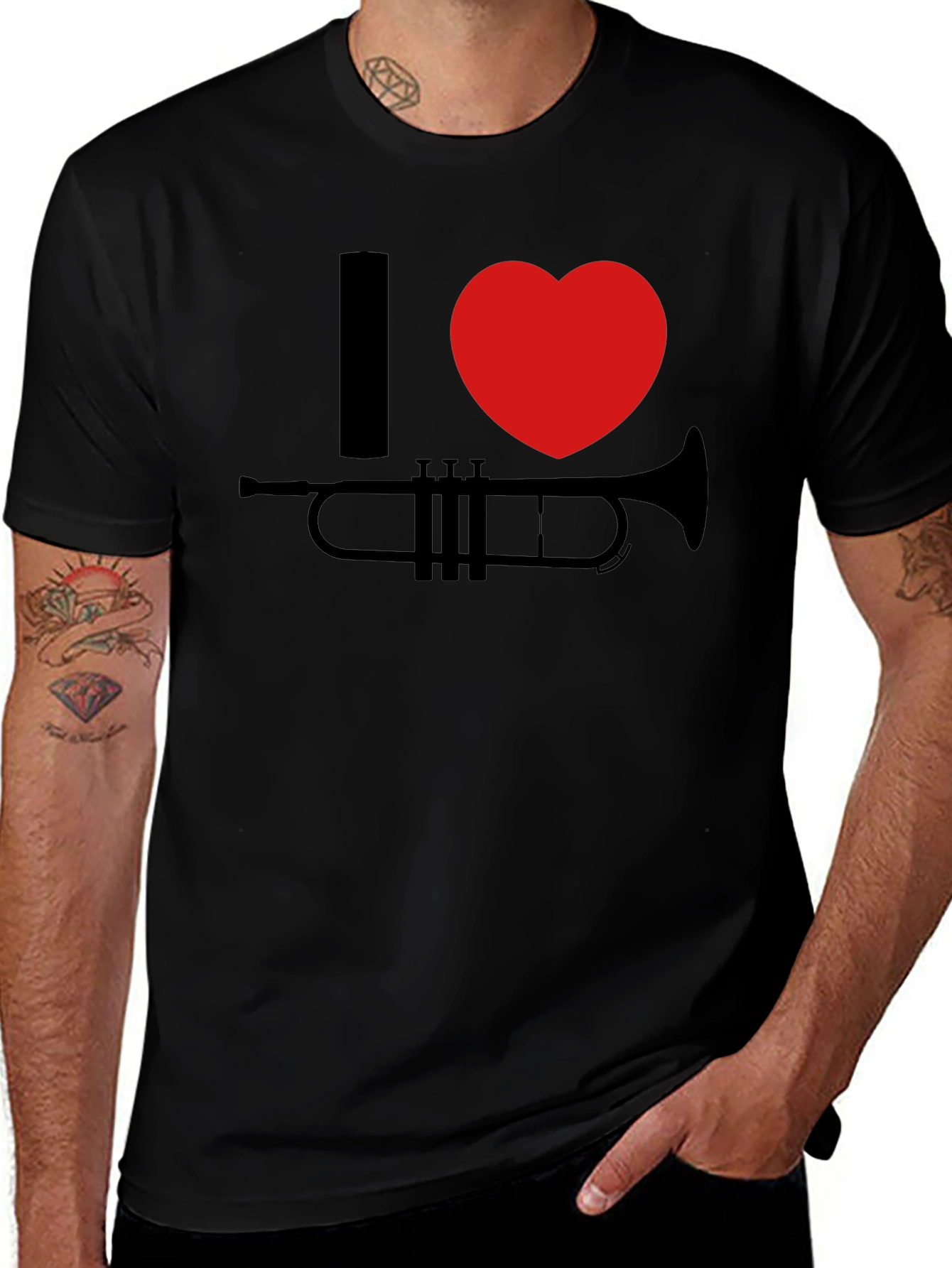 I Heart Trumpet Graphic Tee - Black