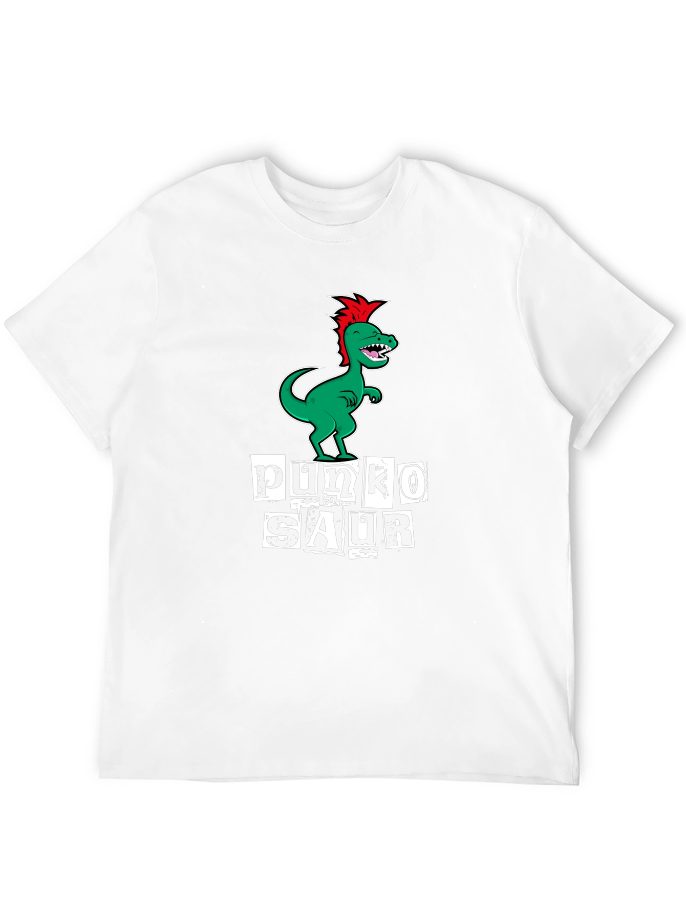 Punko Saur Black T-Shirt: Green Dinosaur Punk Design