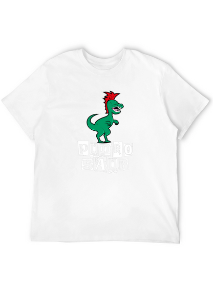 Punko Saur Black T-Shirt: Green Dinosaur Punk Design