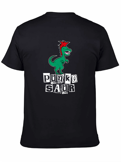 Punko Saur Black T-Shirt: Green Dinosaur Punk Design