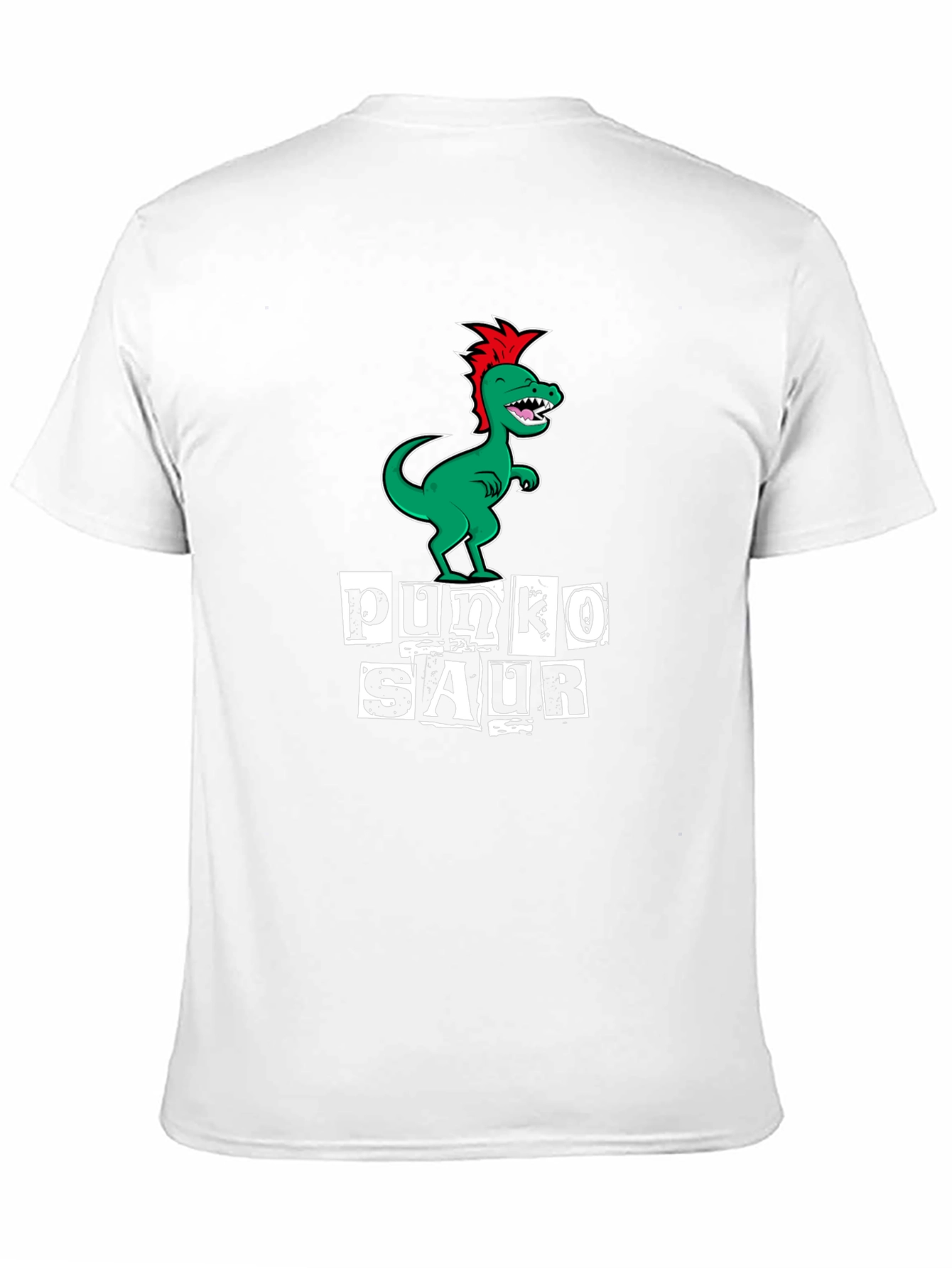 Punko Saur Black T-Shirt: Green Dinosaur Punk Design