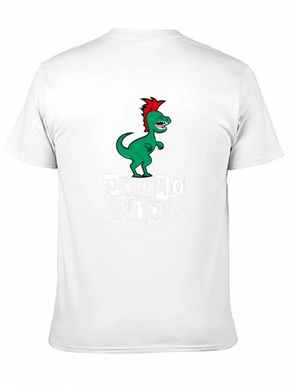 Punko Saur Black T-Shirt: Green Dinosaur Punk Design