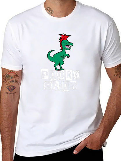 Punko Saur Black T-Shirt: Green Dinosaur Punk Design