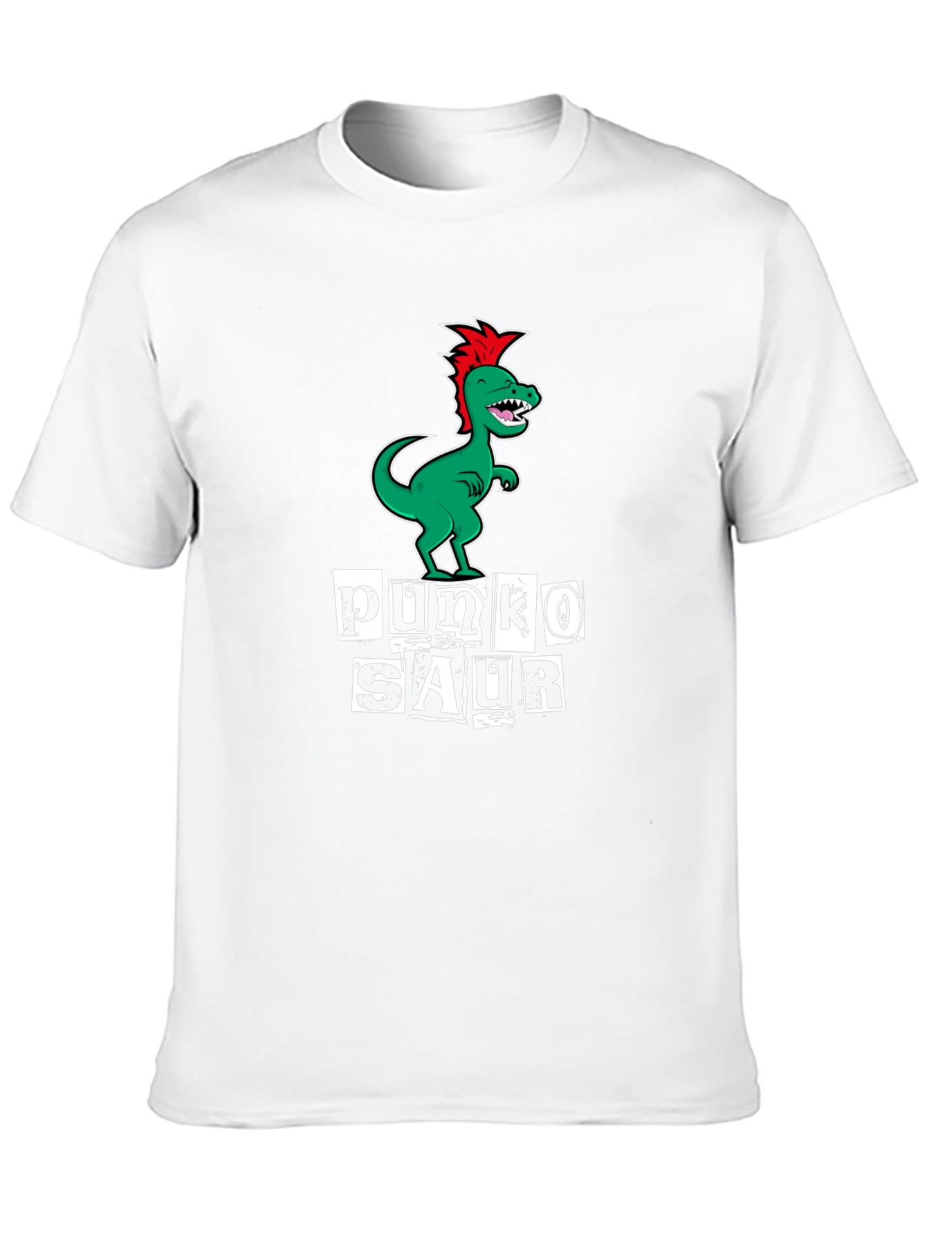 Punko Saur Black T-Shirt: Green Dinosaur Punk Design