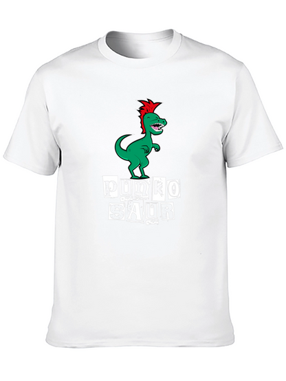Punko Saur Black T-Shirt: Green Dinosaur Punk Design