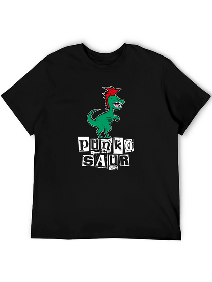 Punko Saur Black T-Shirt: Green Dinosaur Punk Design