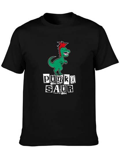 Punko Saur Black T-Shirt: Green Dinosaur Punk Design