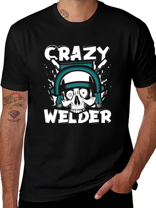 Crazy Welder Skull Graphic T-Shirt - Black