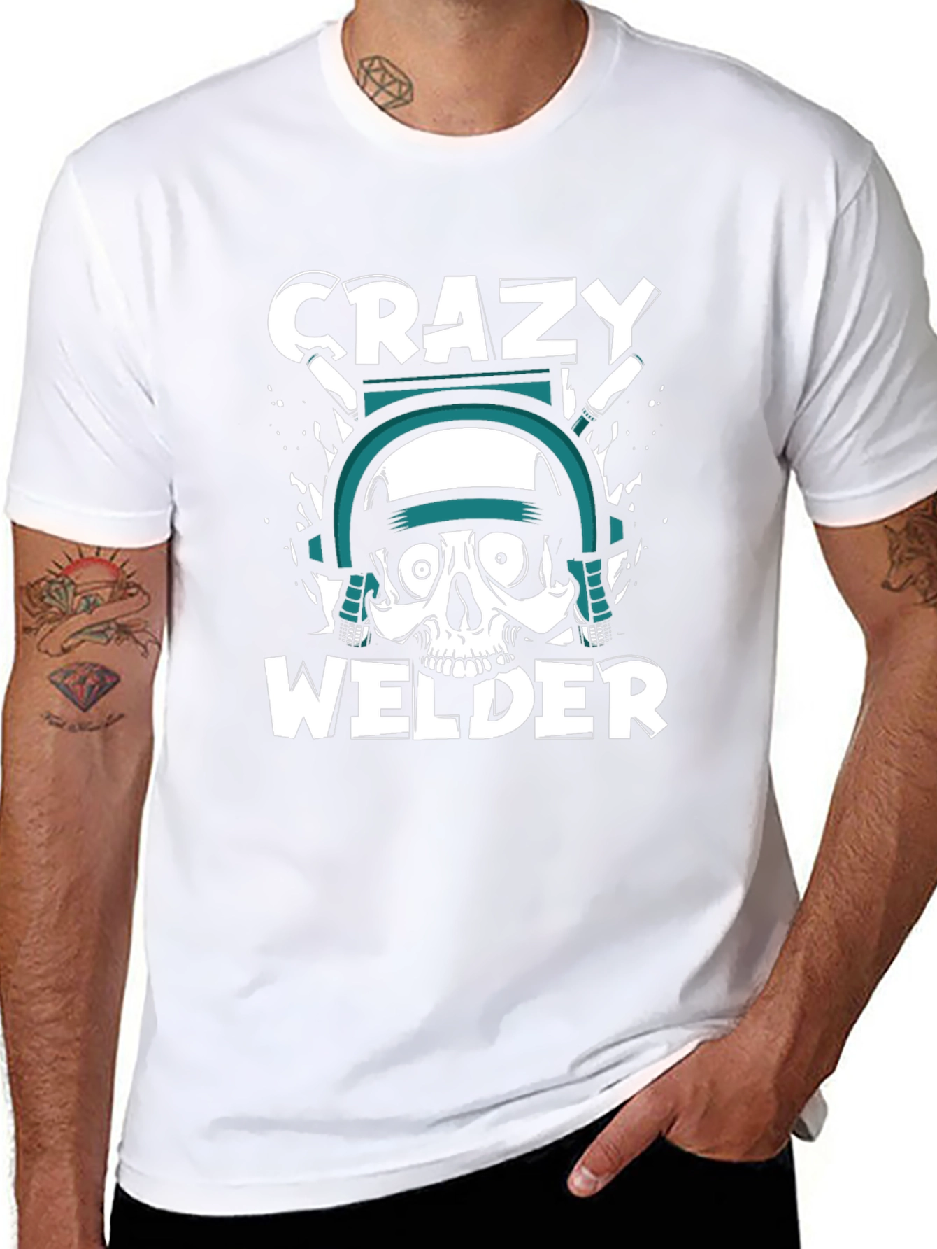 Crazy Welder Skull Graphic T-Shirt - Black
