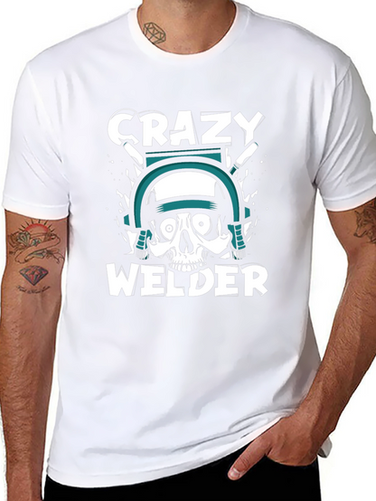 Crazy Welder Skull Graphic T-Shirt - Black