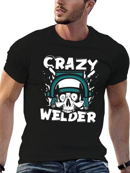 Crazy Welder Skull Graphic T-Shirt - Black
