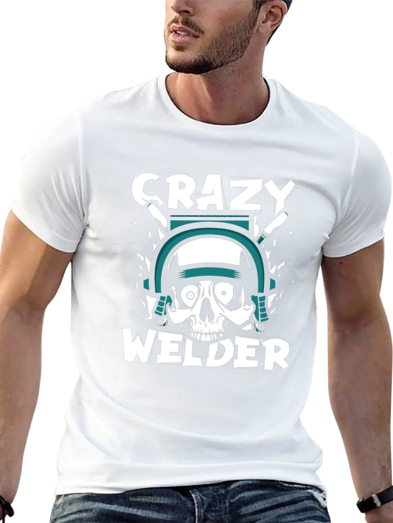 Crazy Welder Skull Graphic T-Shirt - Black