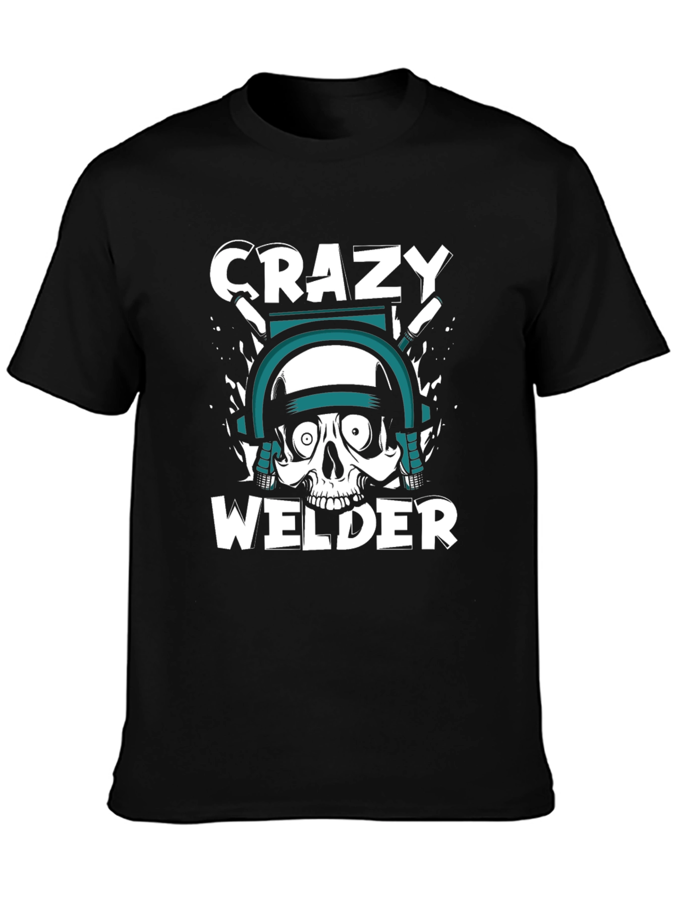 Crazy Welder Skull Graphic T-Shirt - Black