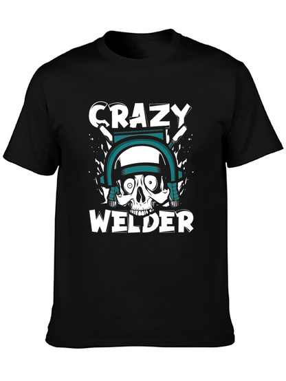 Crazy Welder Skull Graphic T-Shirt - Black