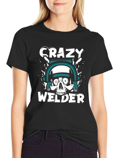 Crazy Welder Skull Graphic T-Shirt - Black