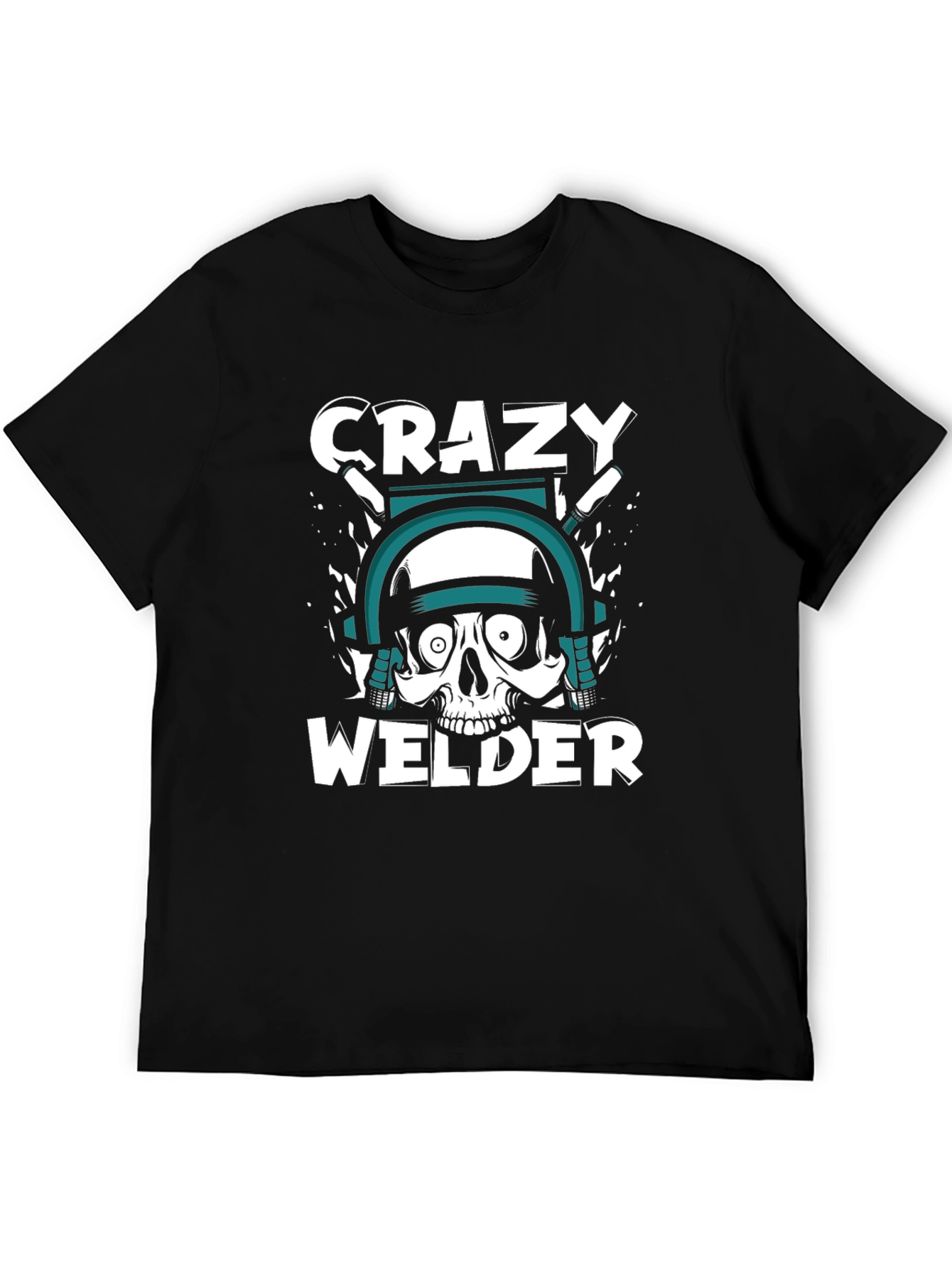 Crazy Welder Skull Graphic T-Shirt - Black
