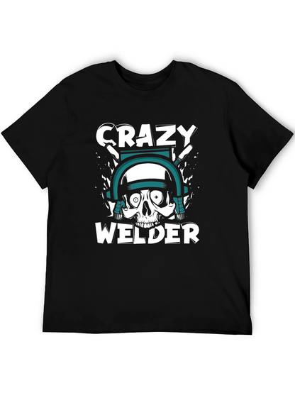 Crazy Welder Skull Graphic T-Shirt - Black
