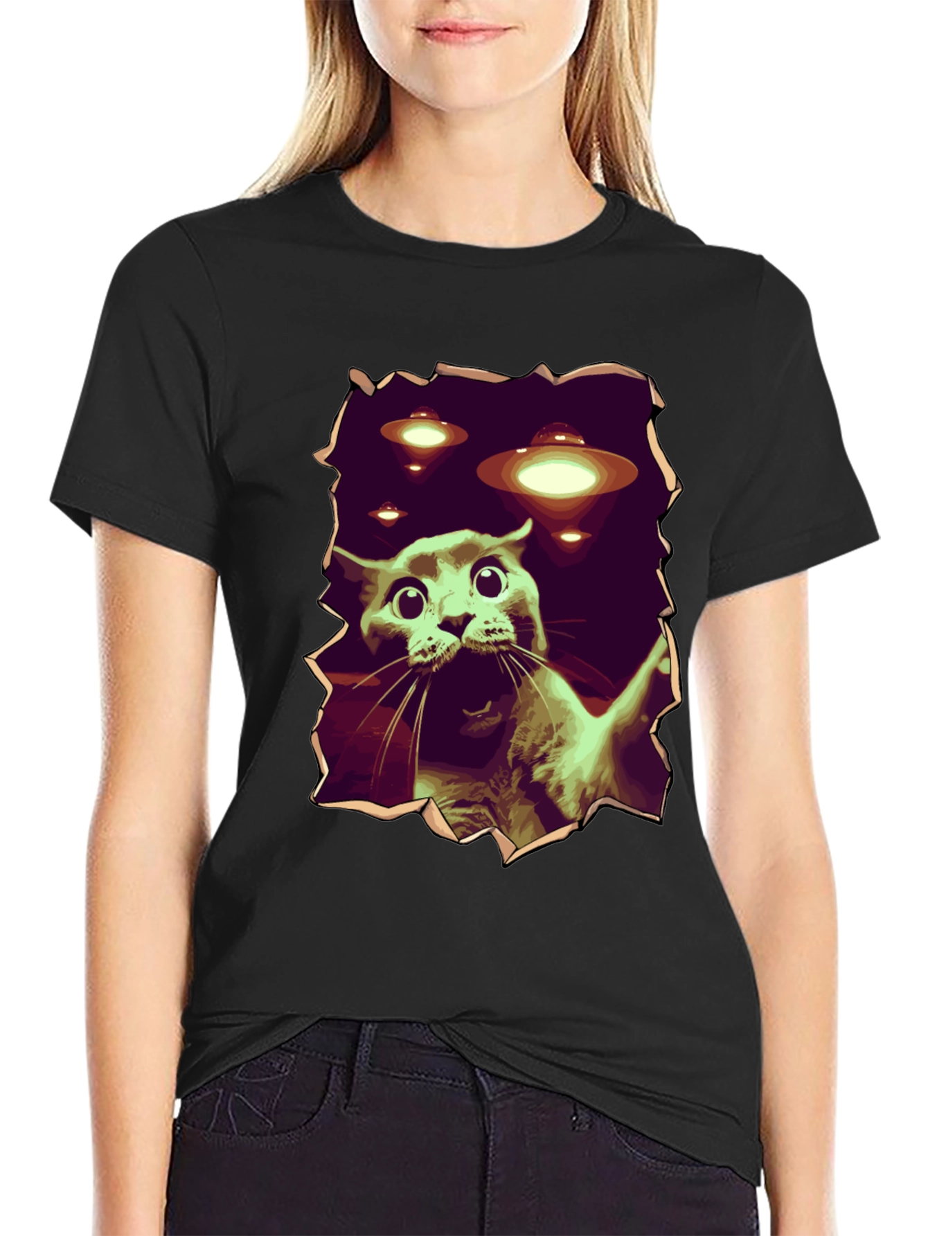 UFO Cat T-Shirt - Funny Alien Abduction Tee
