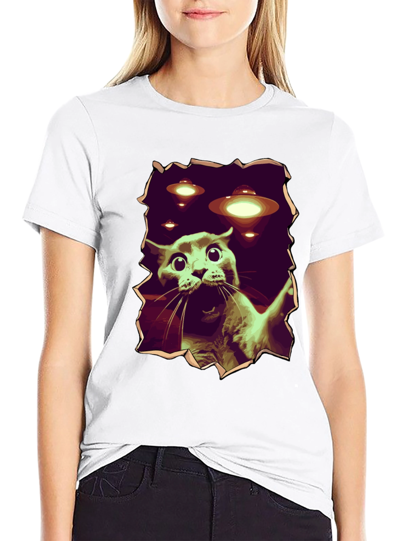 UFO Cat T-Shirt - Funny Alien Abduction Tee