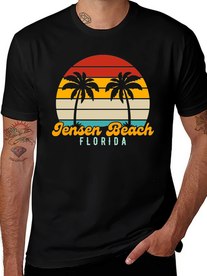 Jensen Beach Florida Palm Tree Sunset Graphic Tee