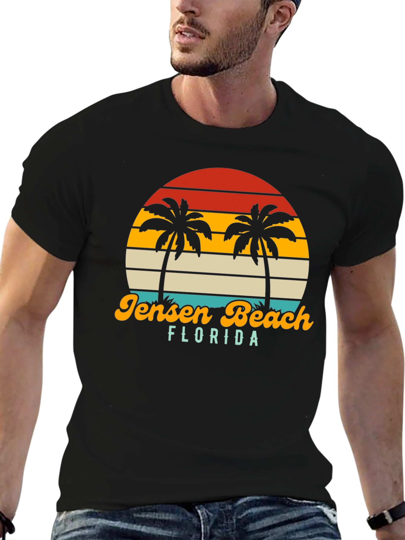 Jensen Beach Florida Palm Tree Sunset Graphic Tee