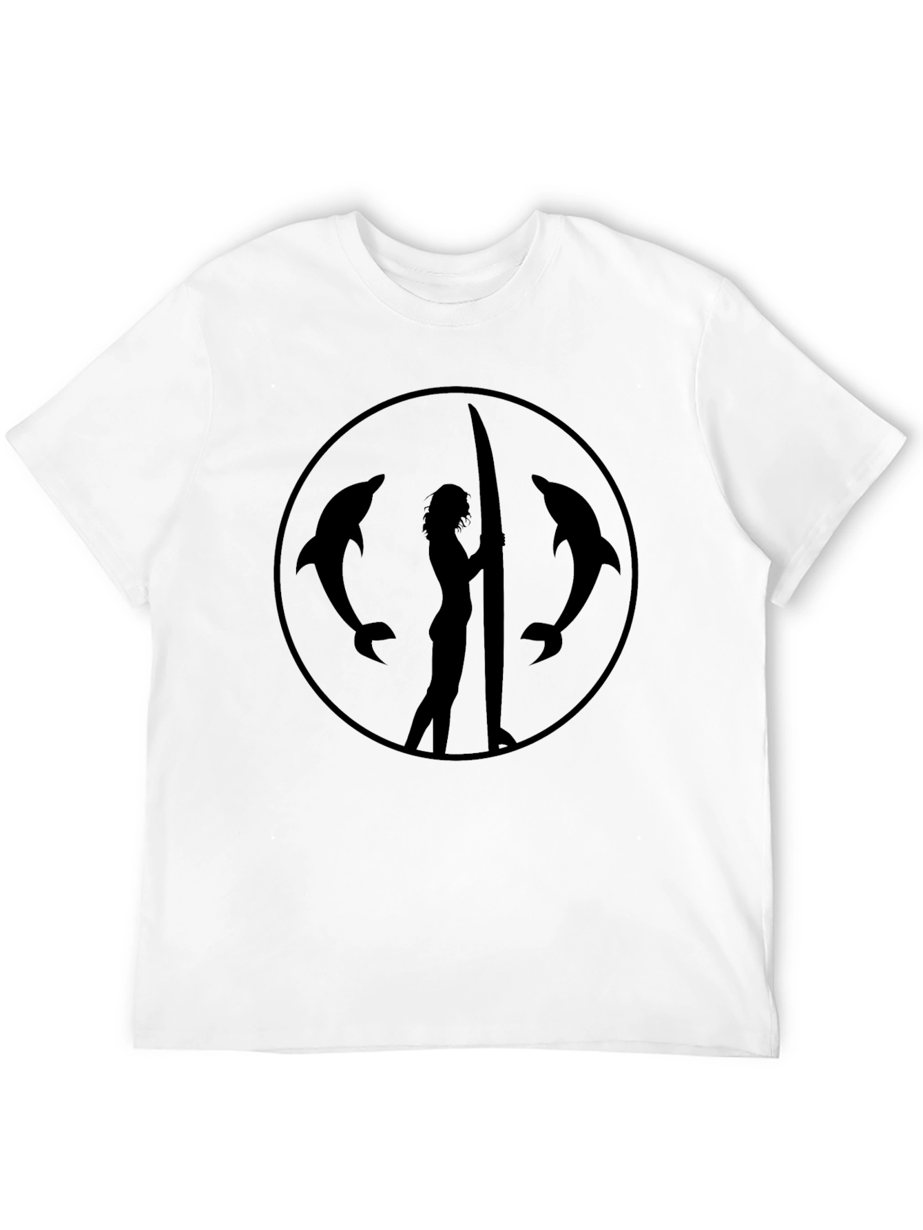 Dolphin Surf Girl Tee - Black Graphic T-Shirt