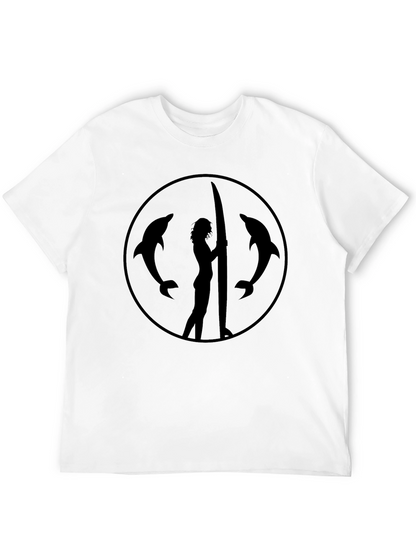 Dolphin Surf Girl Tee - Black Graphic T-Shirt