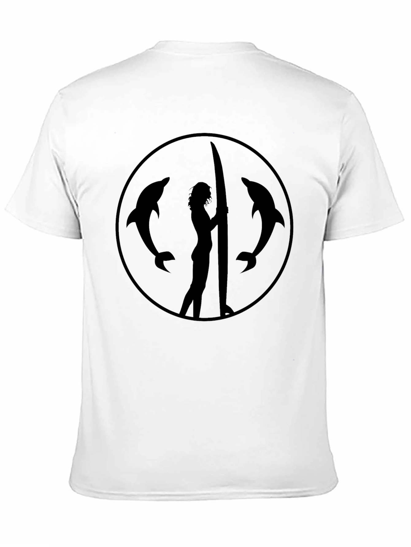 Dolphin Surf Girl Tee - Black Graphic T-Shirt
