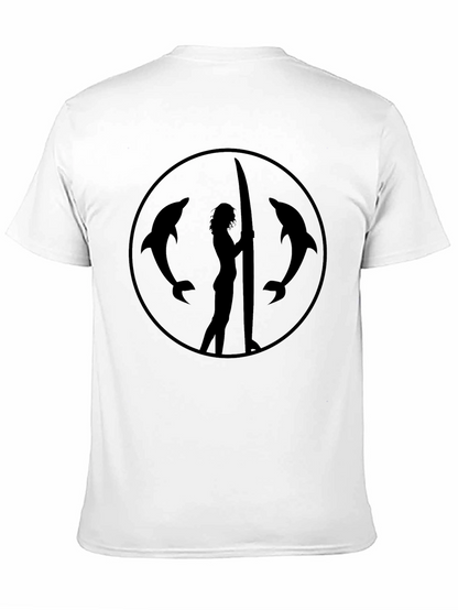Dolphin Surf Girl Tee - Black Graphic T-Shirt