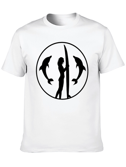 Dolphin Surf Girl Tee - Black Graphic T-Shirt