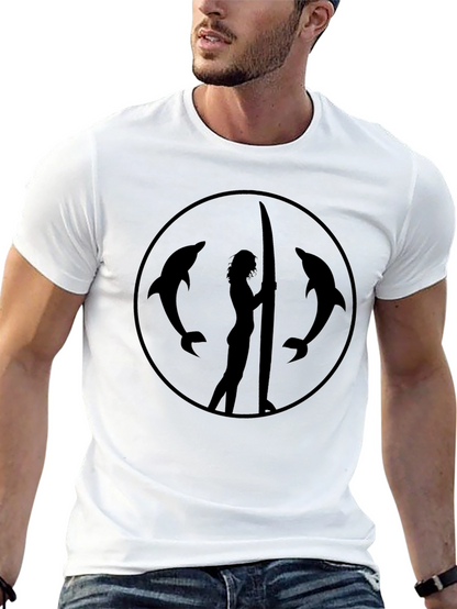 Dolphin Surf Girl Tee - Black Graphic T-Shirt