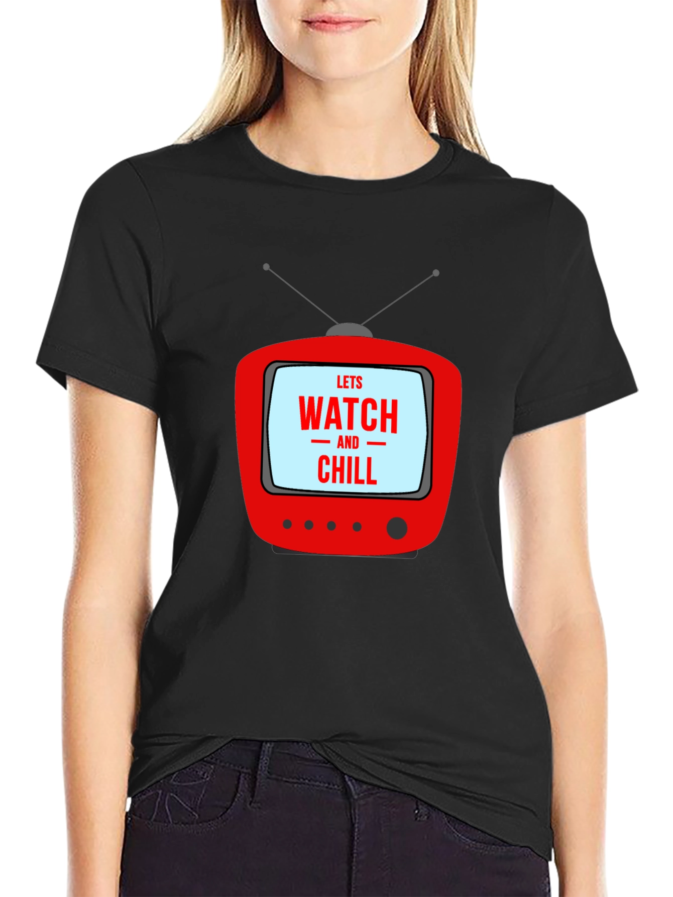 Retro TV Watch & Chill Graphic Tee - Black