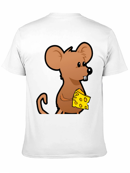 Cartoon Mouse with Cheese Graphic T-Shirt - Black