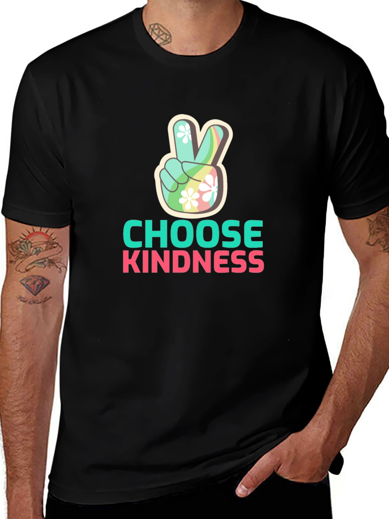 Choose Kindness Peace Sign Graphic Tee - Black