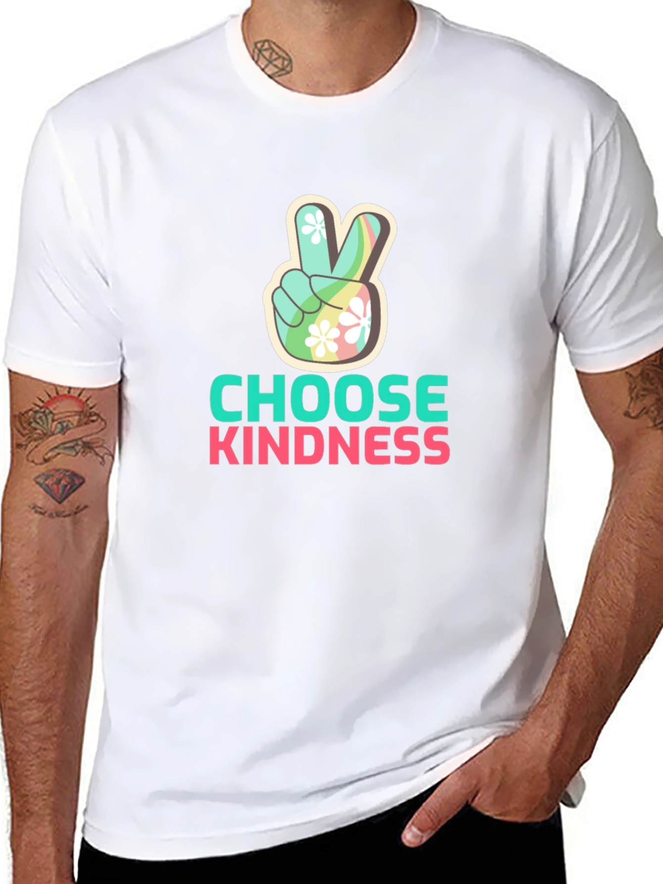 Choose Kindness Peace Sign Graphic Tee - Black