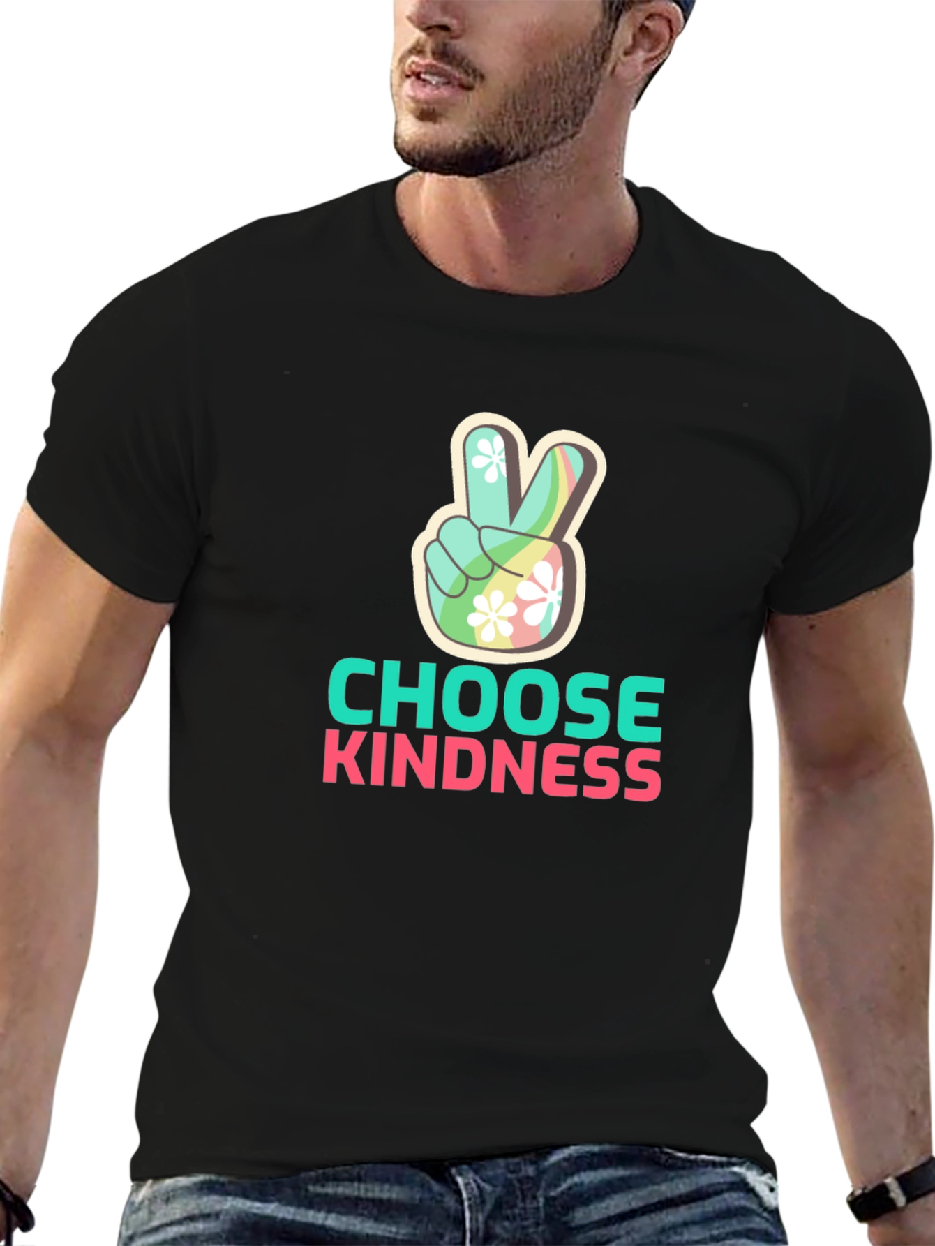 Choose Kindness Peace Sign Graphic Tee - Black