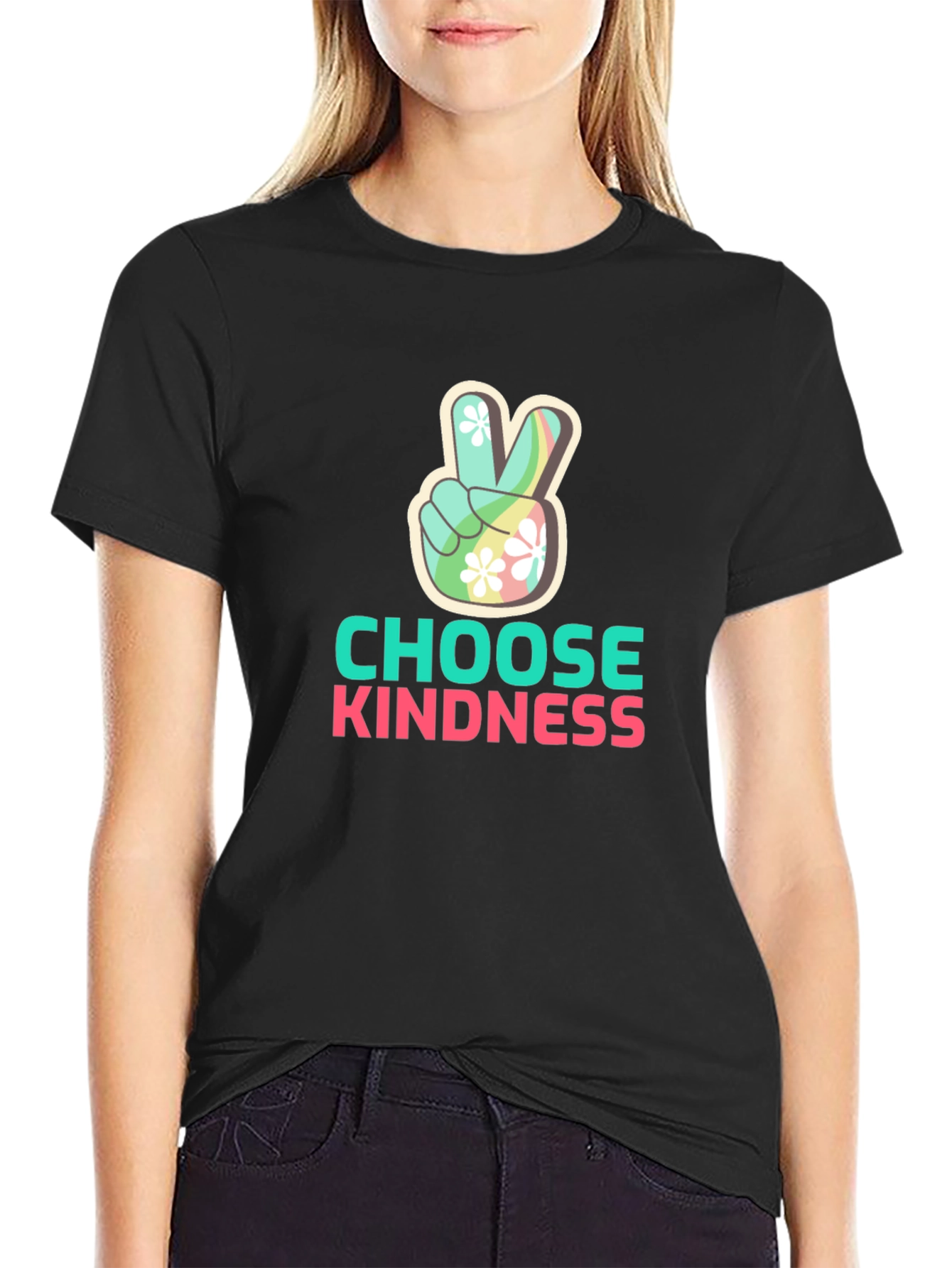 Choose Kindness Peace Sign Graphic Tee - Black