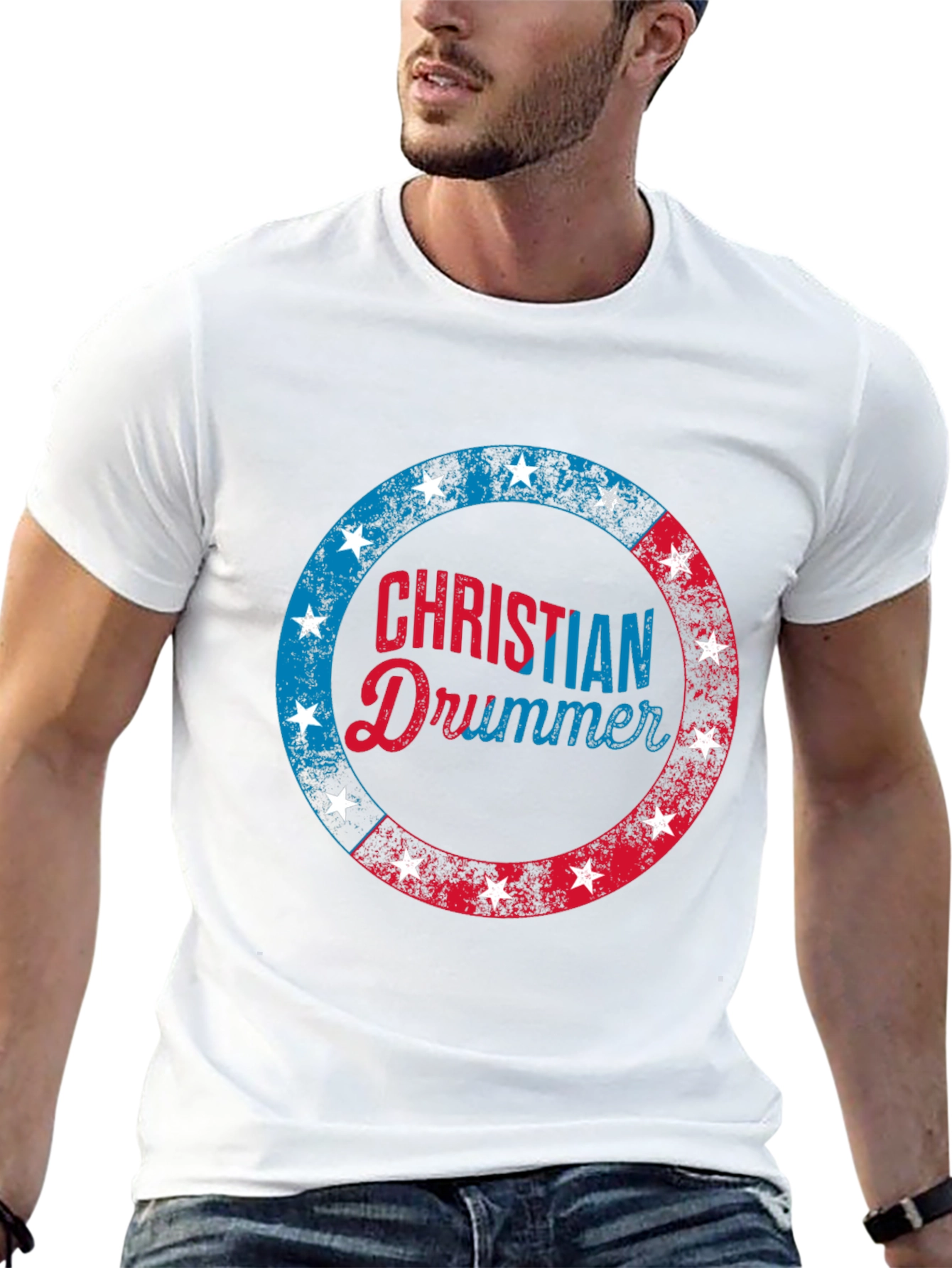 Christian Drummer T-Shirt Patriotic Design