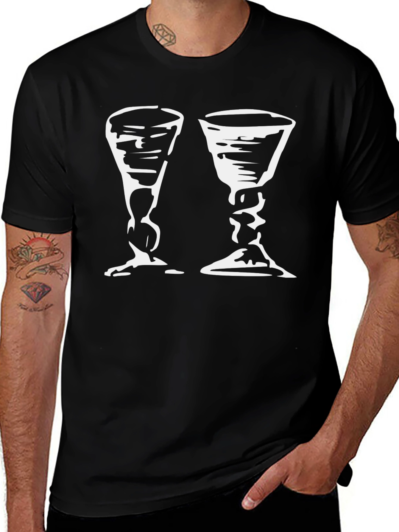 Black T-Shirt with Two Chalice Print