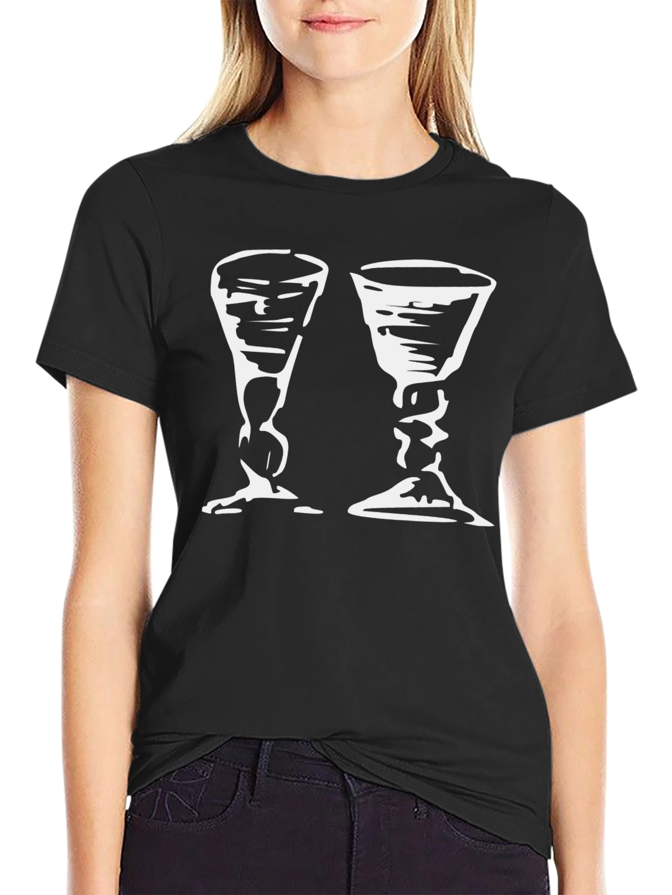 Black T-Shirt with Two Chalice Print