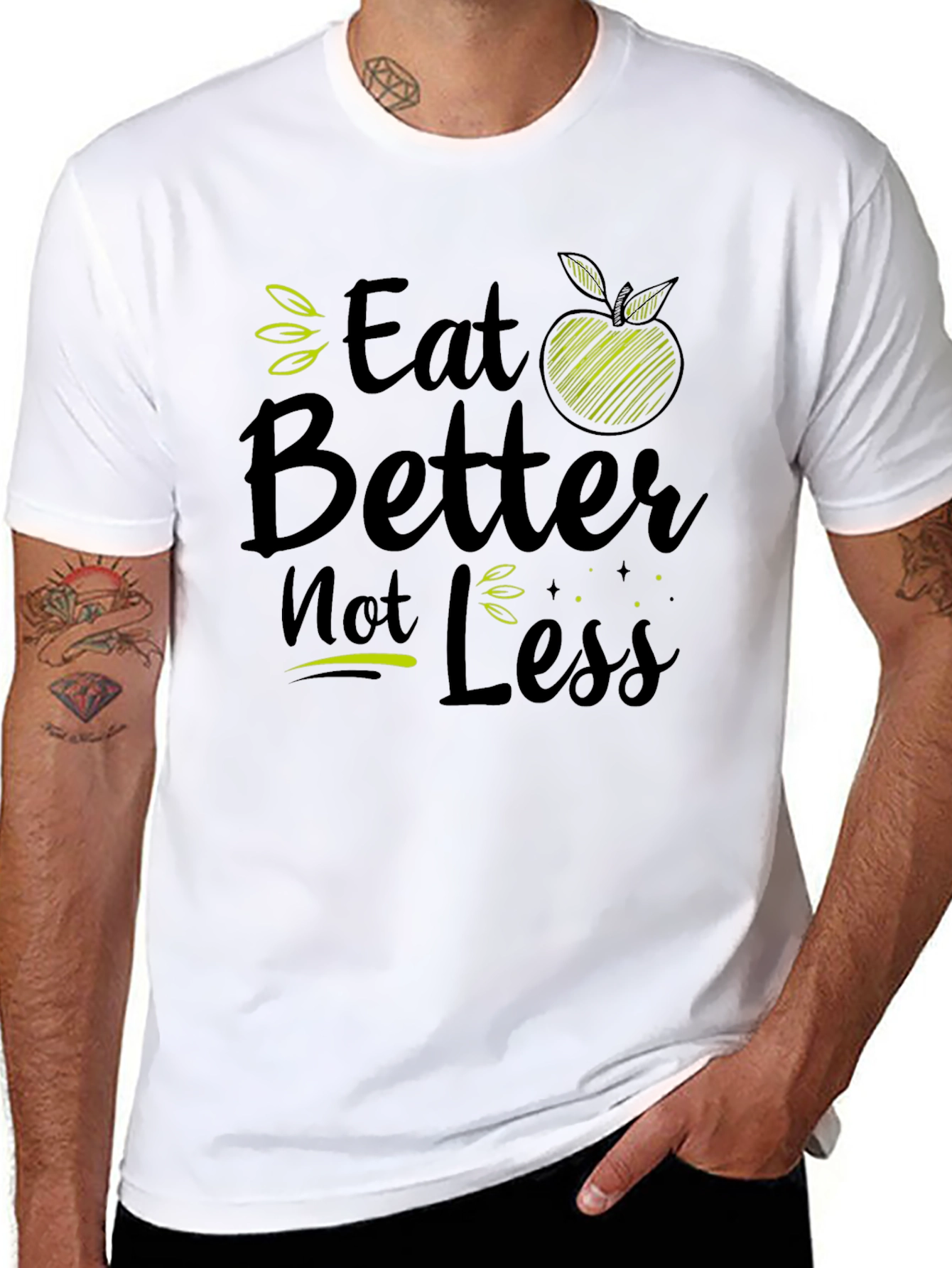 Eat Better Not Less Black Graphic T-Shirt