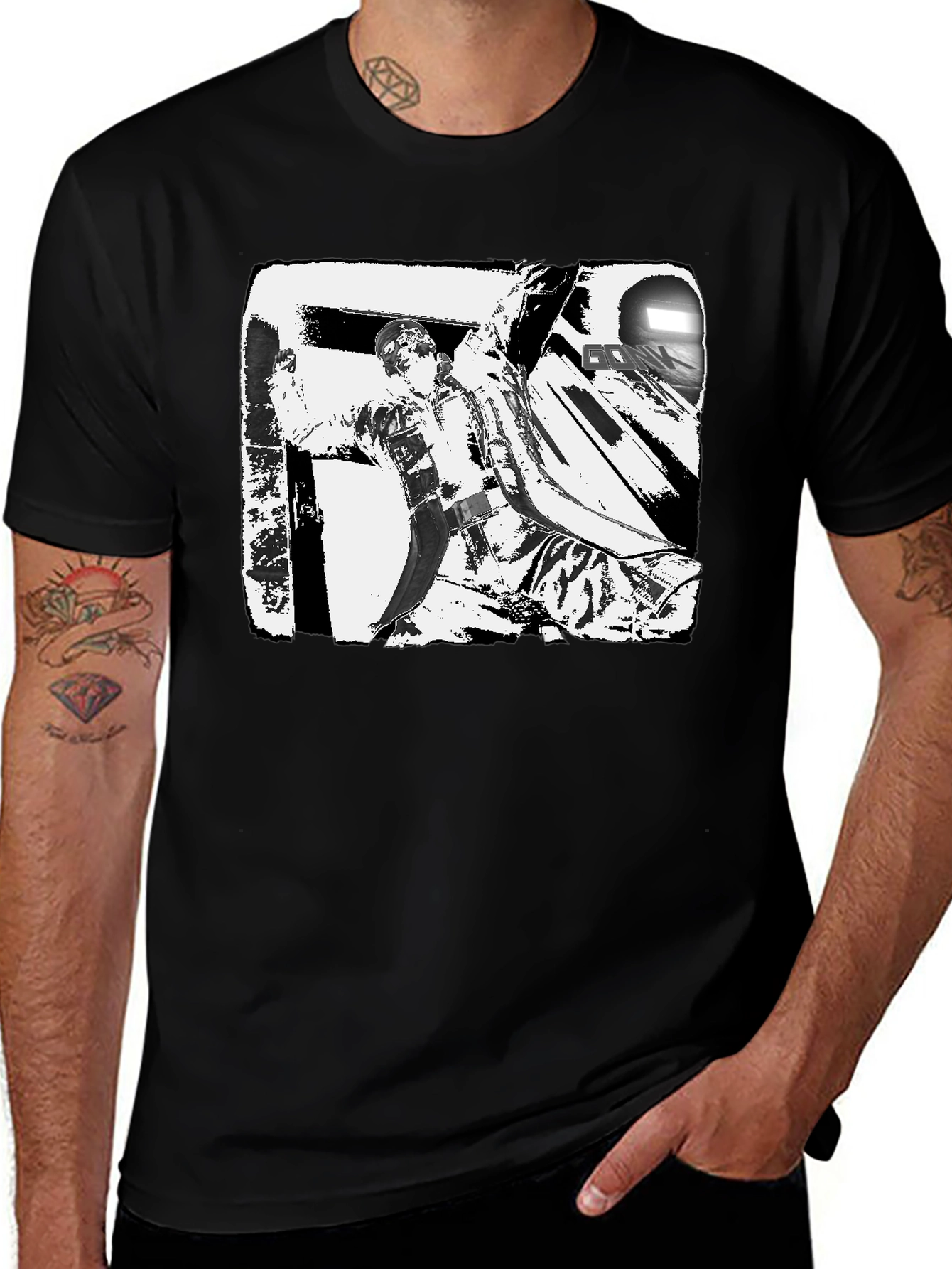 Black & White Graphic Tee: Action Scene