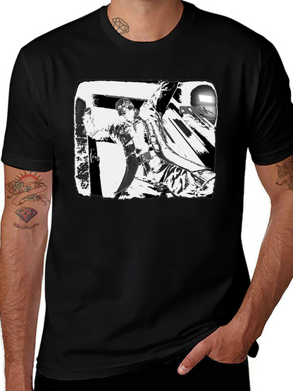 Black & White Graphic Tee: Action Scene