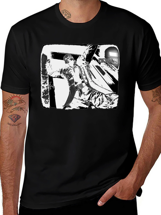 Black & White Graphic Tee: Action Scene
