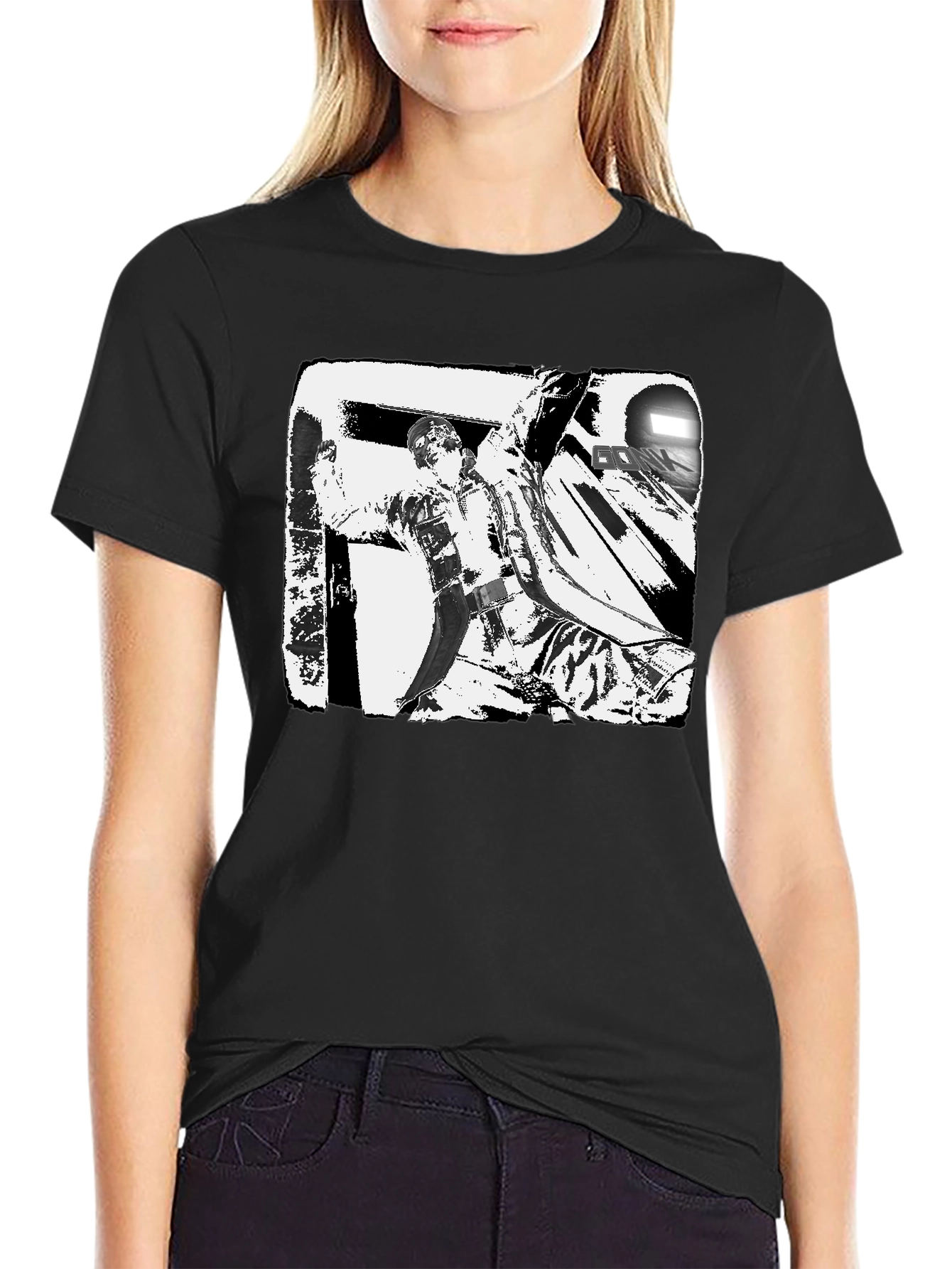 Black & White Graphic Tee: Action Scene
