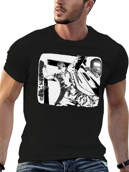 Black & White Graphic Tee: Action Scene