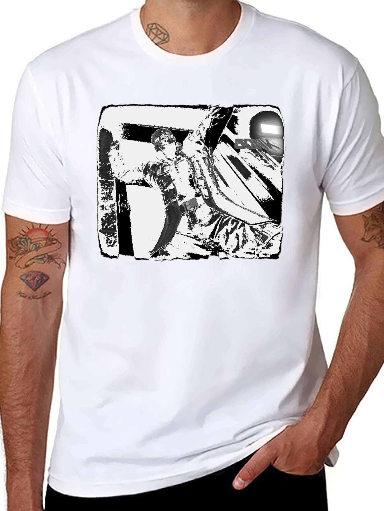 Black & White Graphic Tee: Action Scene